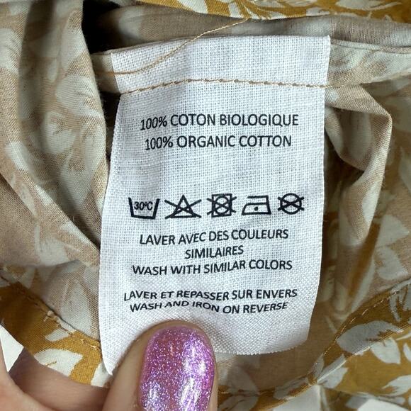 A Bin Metiseko Organic Cotton Yellow Leaf Print Top Size XS New w/ Tags Back Tie - Picture 6 of 13